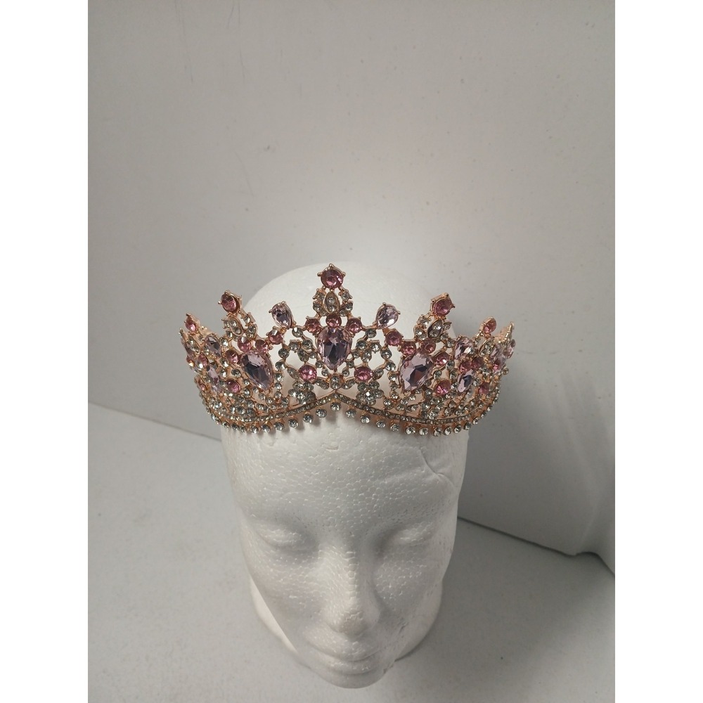 Rose Gold Pink Crystal Tiara Crown Wedding Bridal Pageant Prom‎ Quinceanera Comb